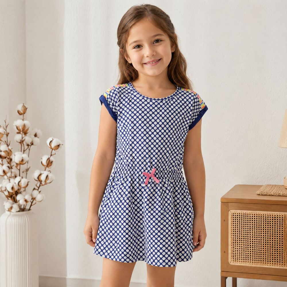 Wonder Kid Toddler Girls Polka Dot Dress Short Sleeve Casual Blue White Size 5T